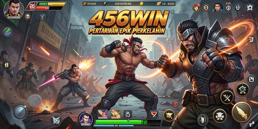 Tampilan layar penuh aksi pertarungan karakter di 456WIN.