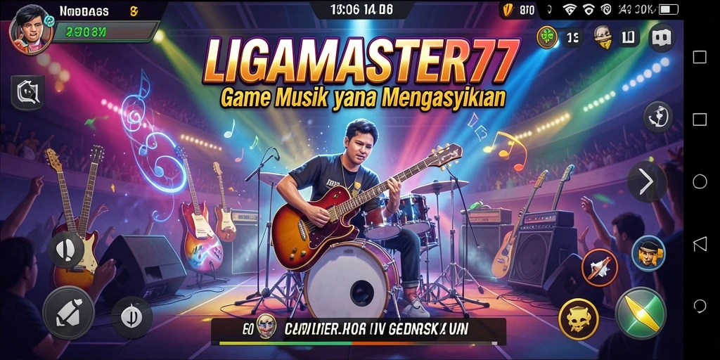 Tampilan gameplay LIGAMASTER77 yang seru dengan berbagai lagu.