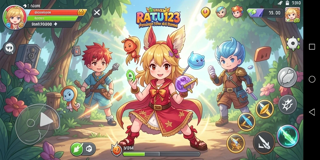 Gameplay seru dari RATU123 yang menampilkan karakter anime ikonik.