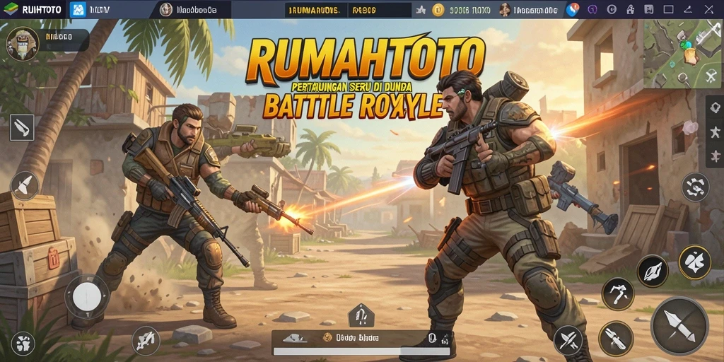 Screenshot gameplay RUMAHTOTO menunjukkan aksi pertempuran yang intens.