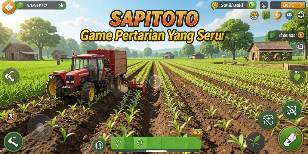 Screenshot SAPITOTO menunjukkan pemain merawat kebun dengan berbagai tanaman.
