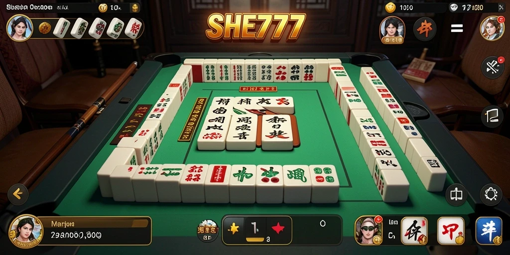 Tampilan gameplay SHE777 dengan grafis Mahjong yang menarik.