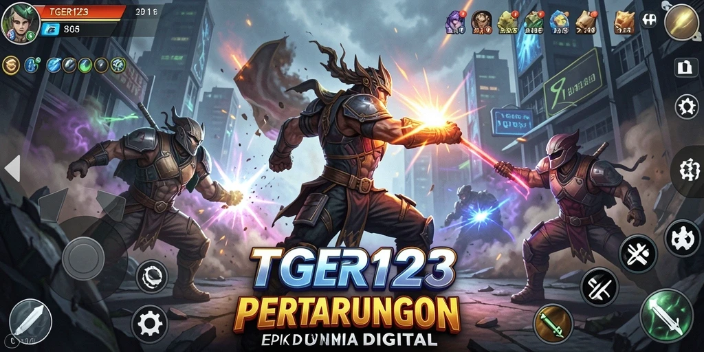 Tangkapan layar gameplay TGER123 yang menampilkan pertarungan epik.
